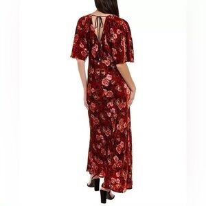 JOHNNY WAS Jade Alanis Maxi Velvet Silk Red Floral V Neck Maxi Dress M NWT